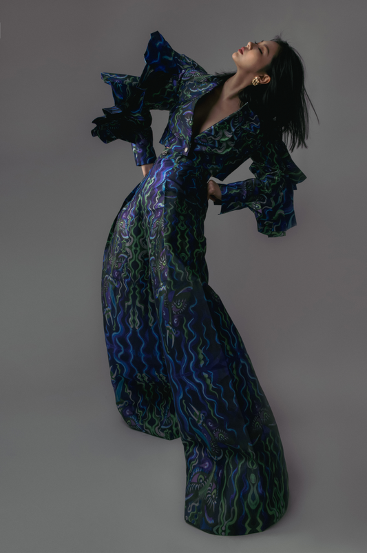 Blue Flame Pleated Wide Leg Pant