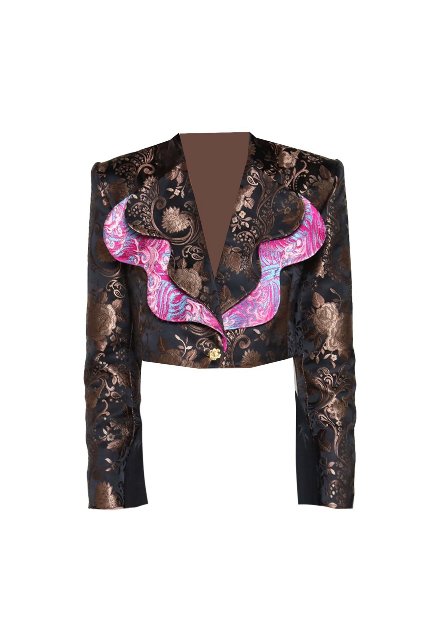 Brocade Wave Lapel Cropped Blazer