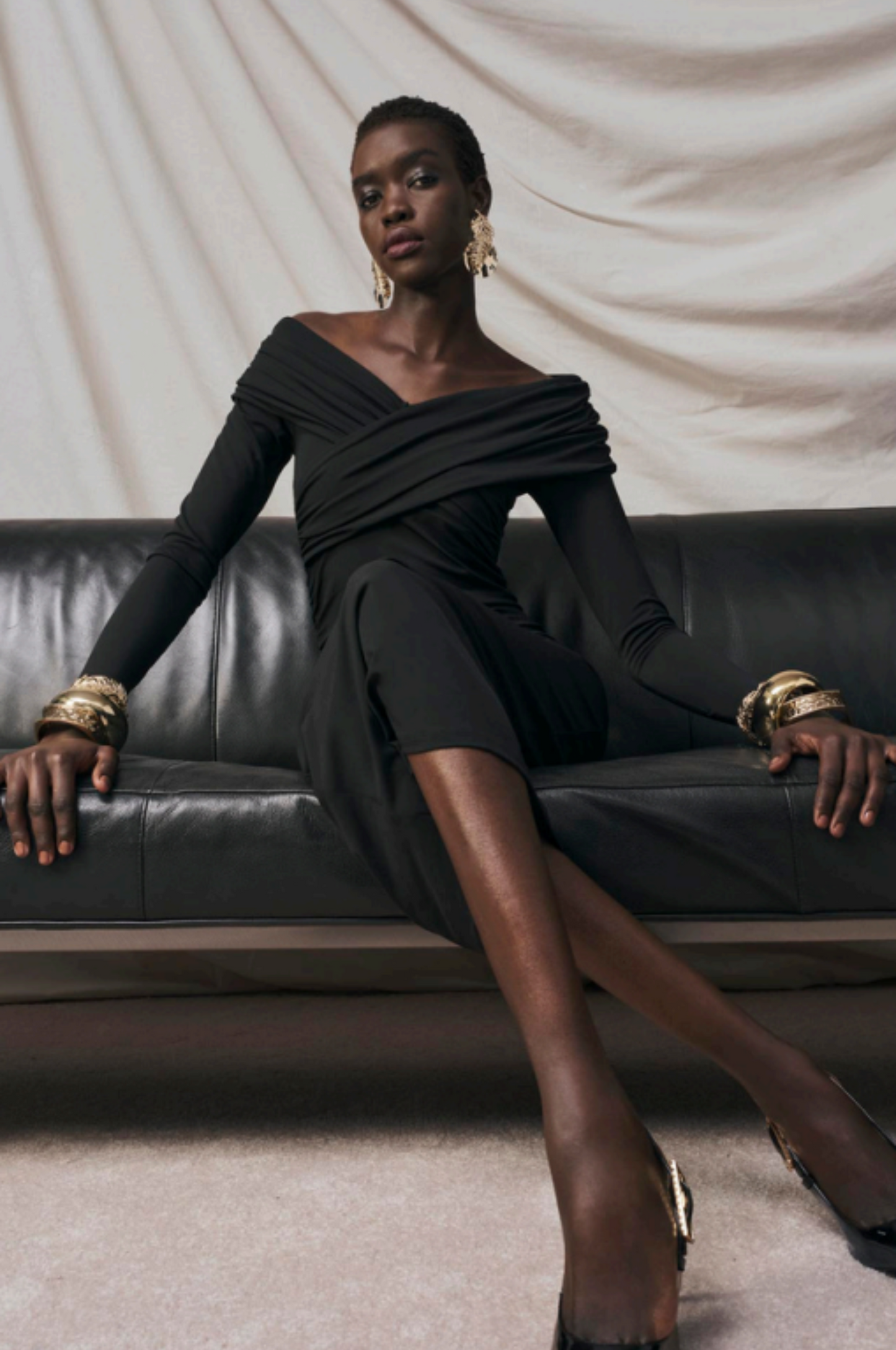 Wrap Shoulder Midi Dress