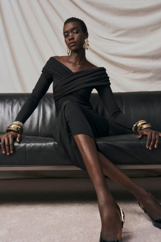 Wrap Shoulder Midi Dress