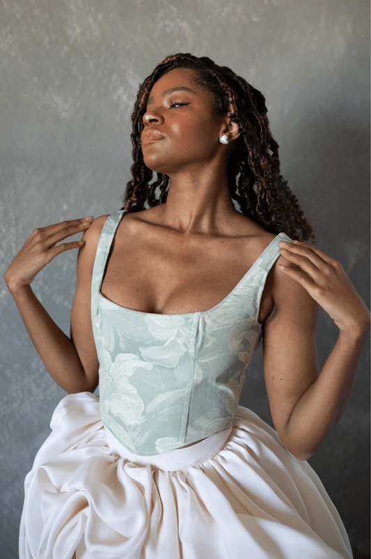 Sage Green Floral Corset Top