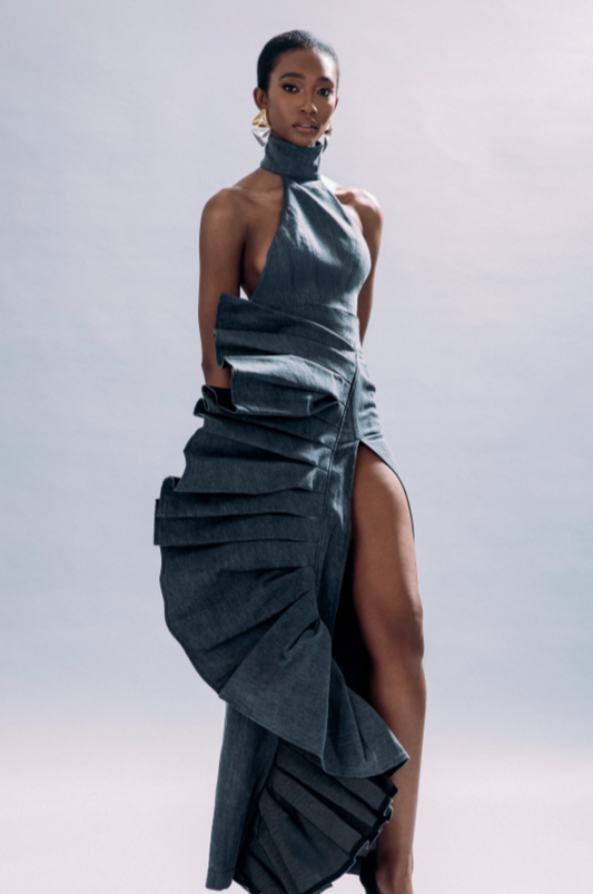 Denim Fan Maxi Shirt