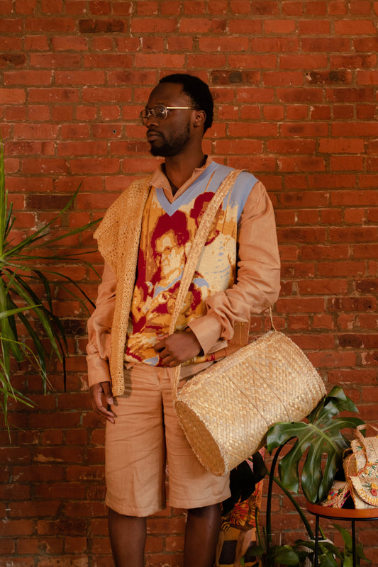 Palm Leaf Straw Duffle Bag