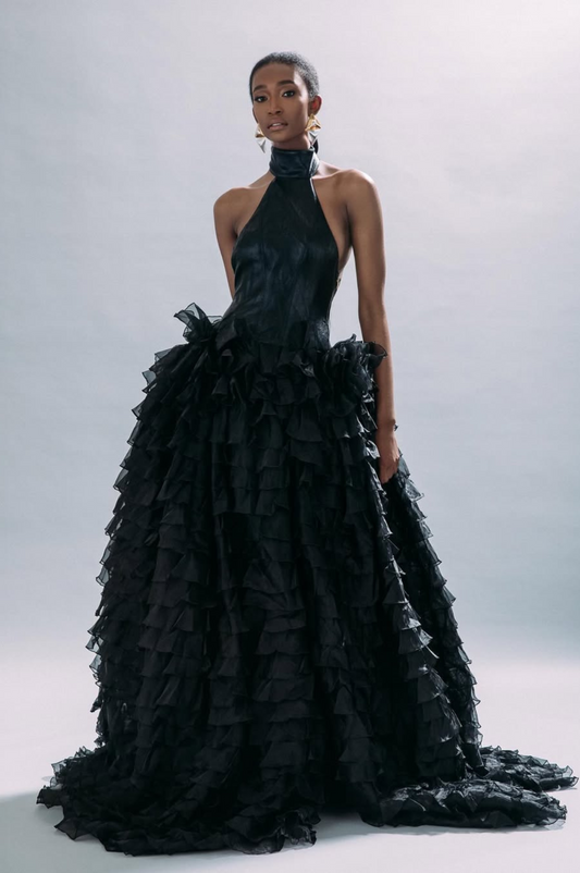 High Neck Ruffle Gown