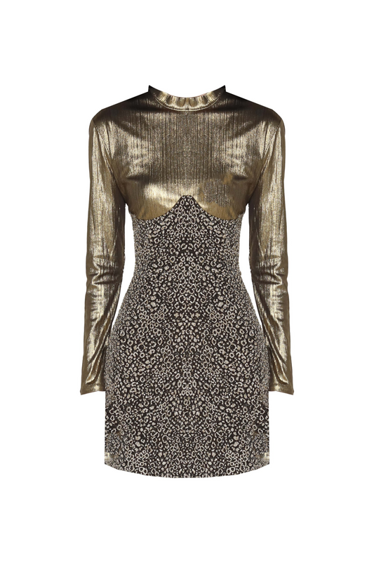 Gold Leopard Long Sleeve Dress