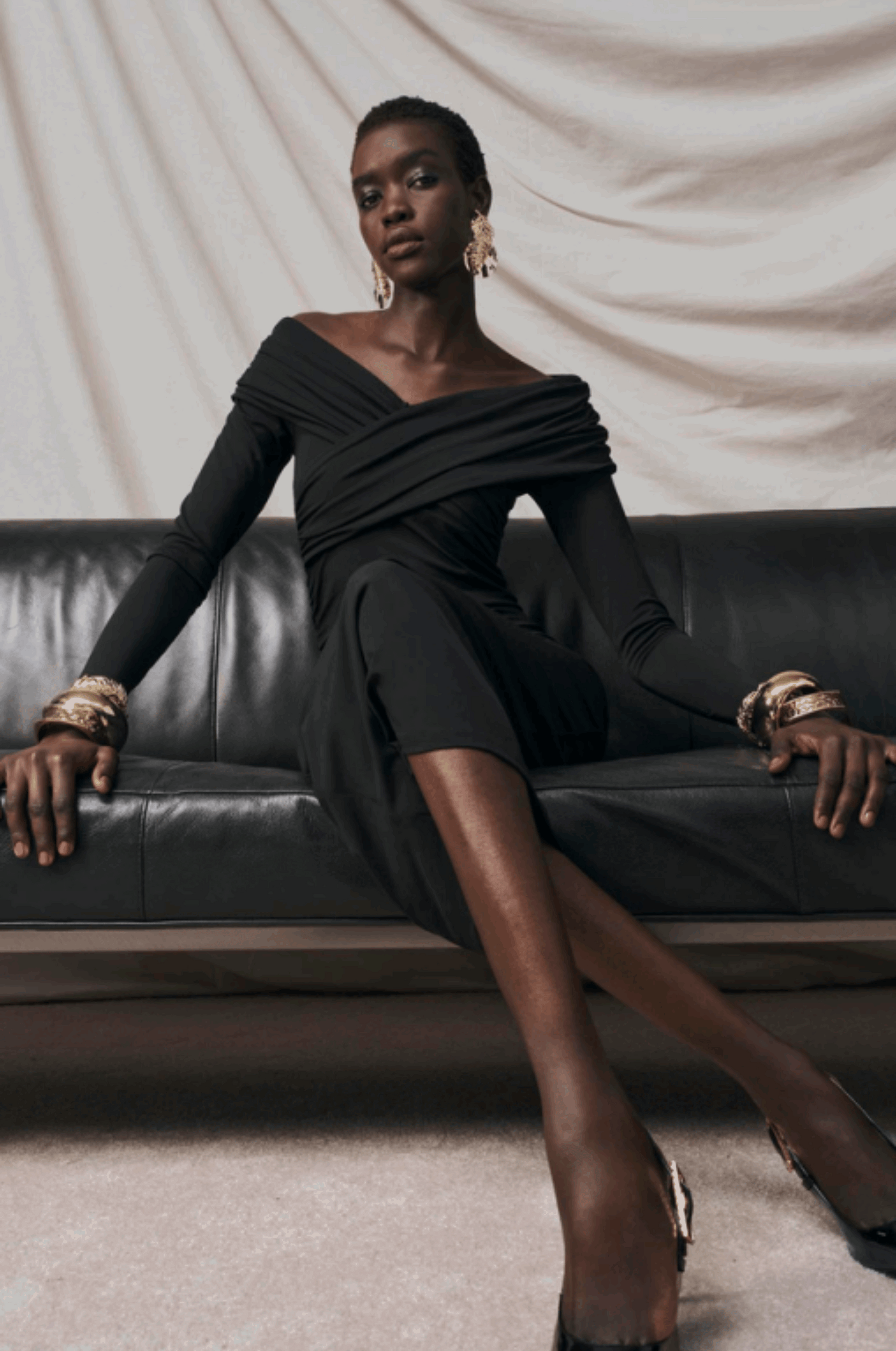 Wrap Shoulder Midi Dress