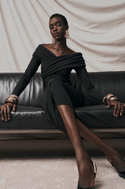 Wrap Shoulder Midi Dress