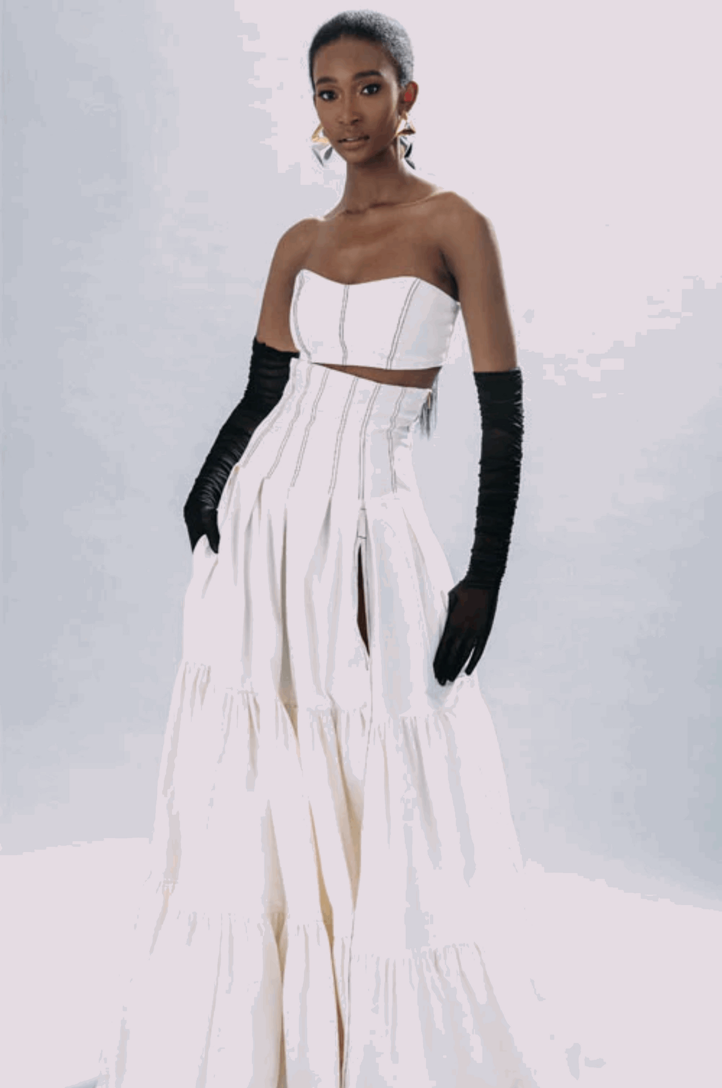 Denim Tiered Corset Maxi Skirt