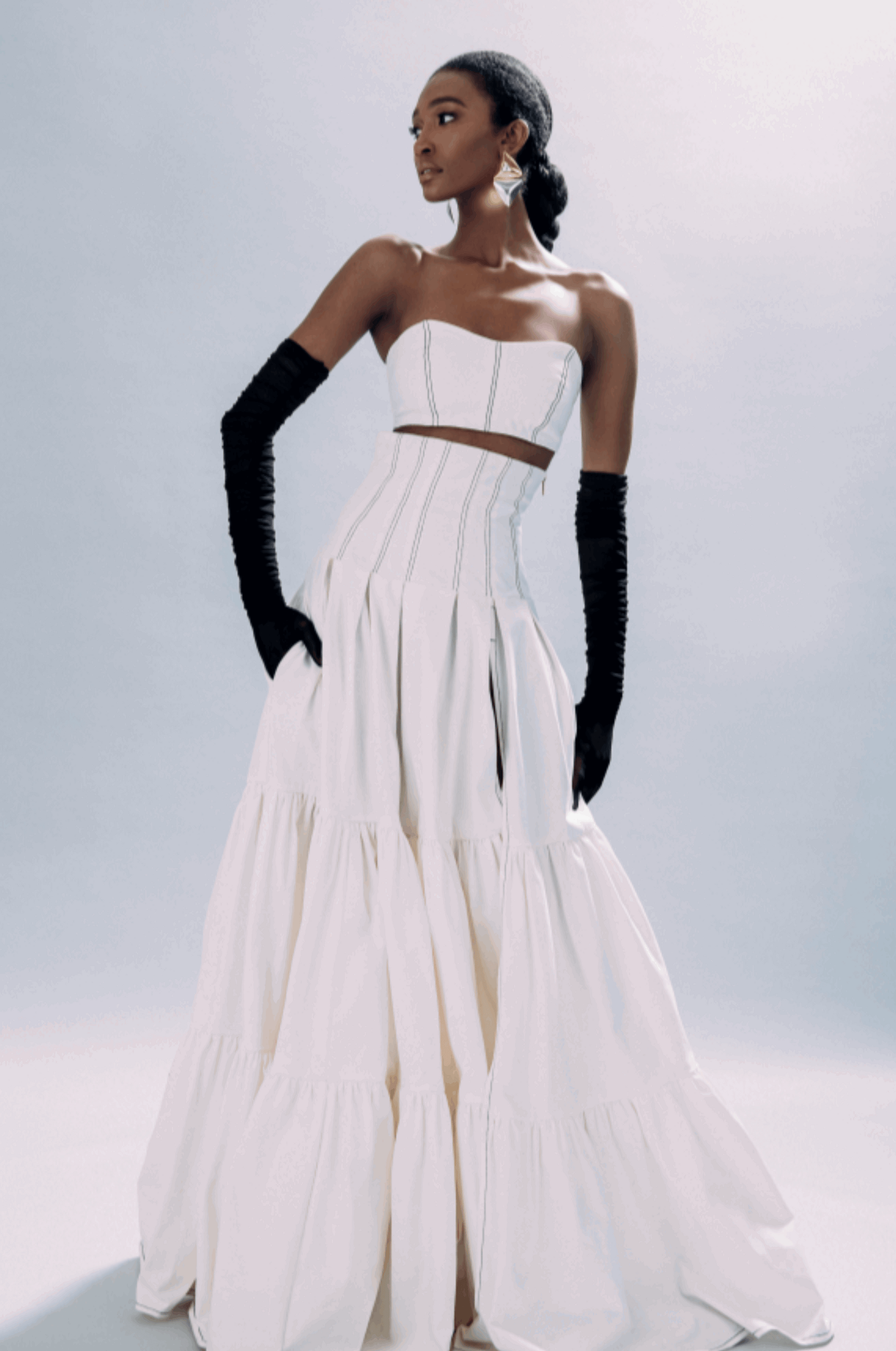 Denim Tiered Corset Maxi Skirt