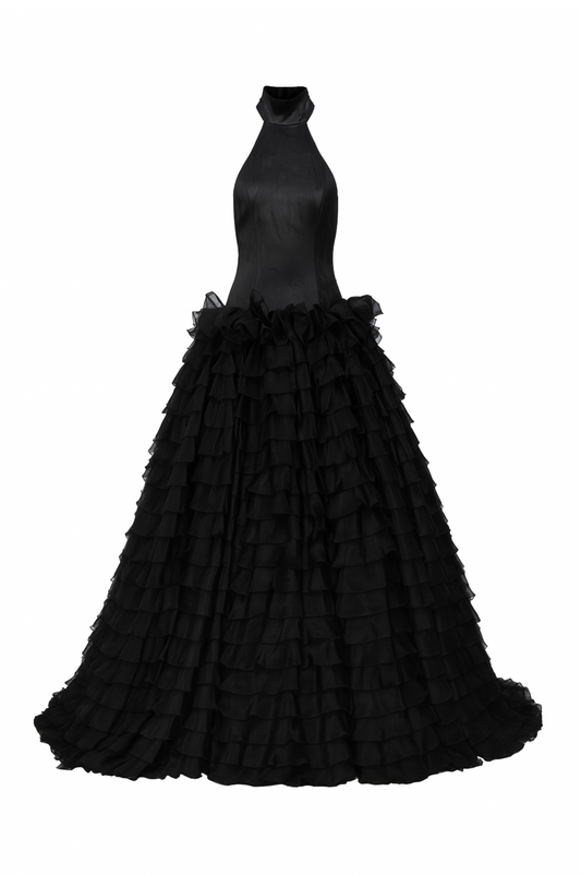 High Neck Ruffle Gown