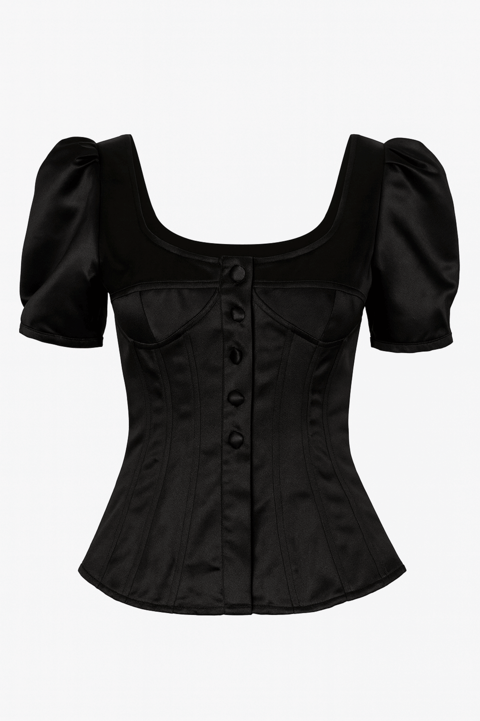 Black blouse with puff sleeves on a white background