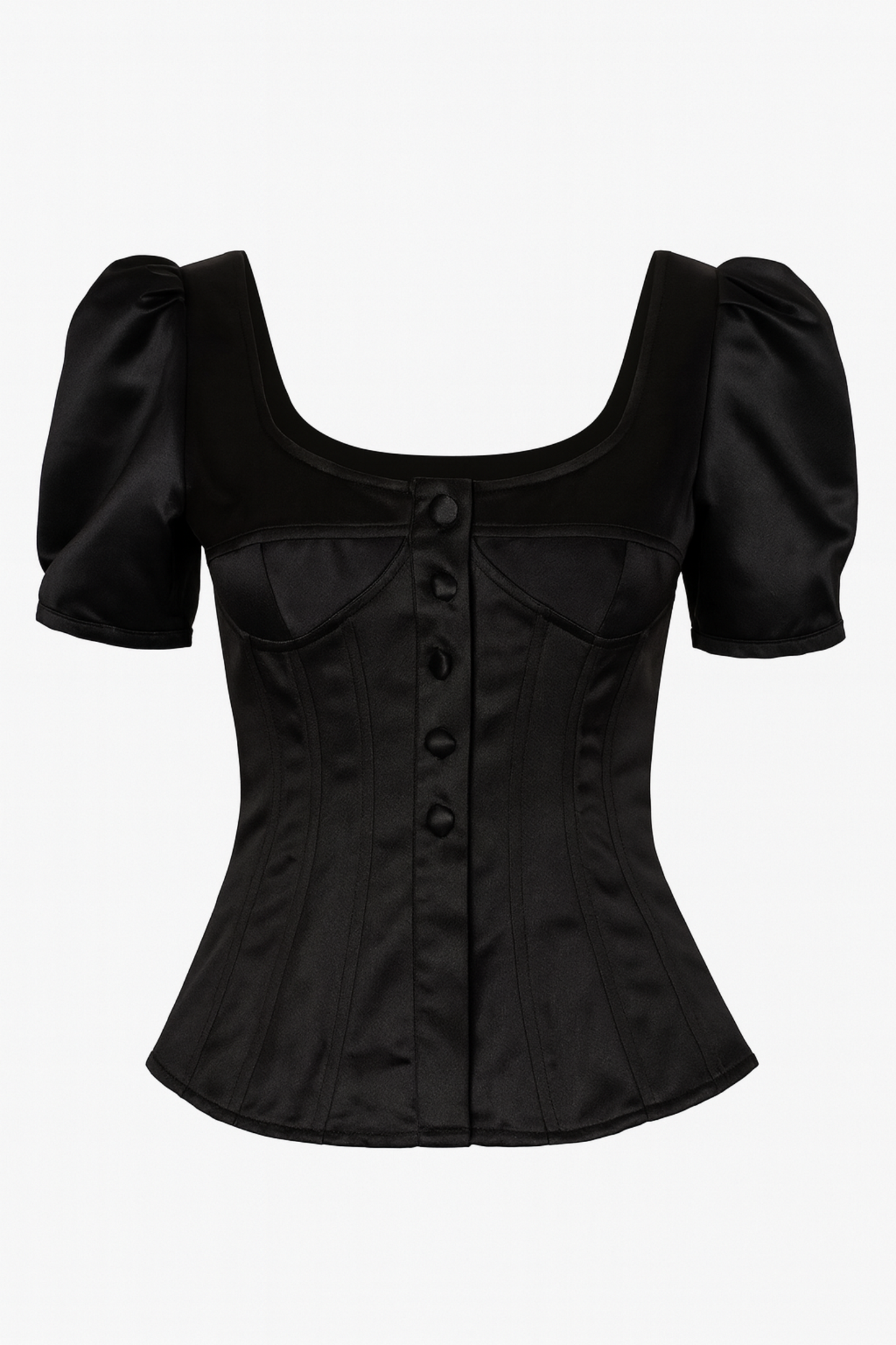 Black blouse with puff sleeves on a white background