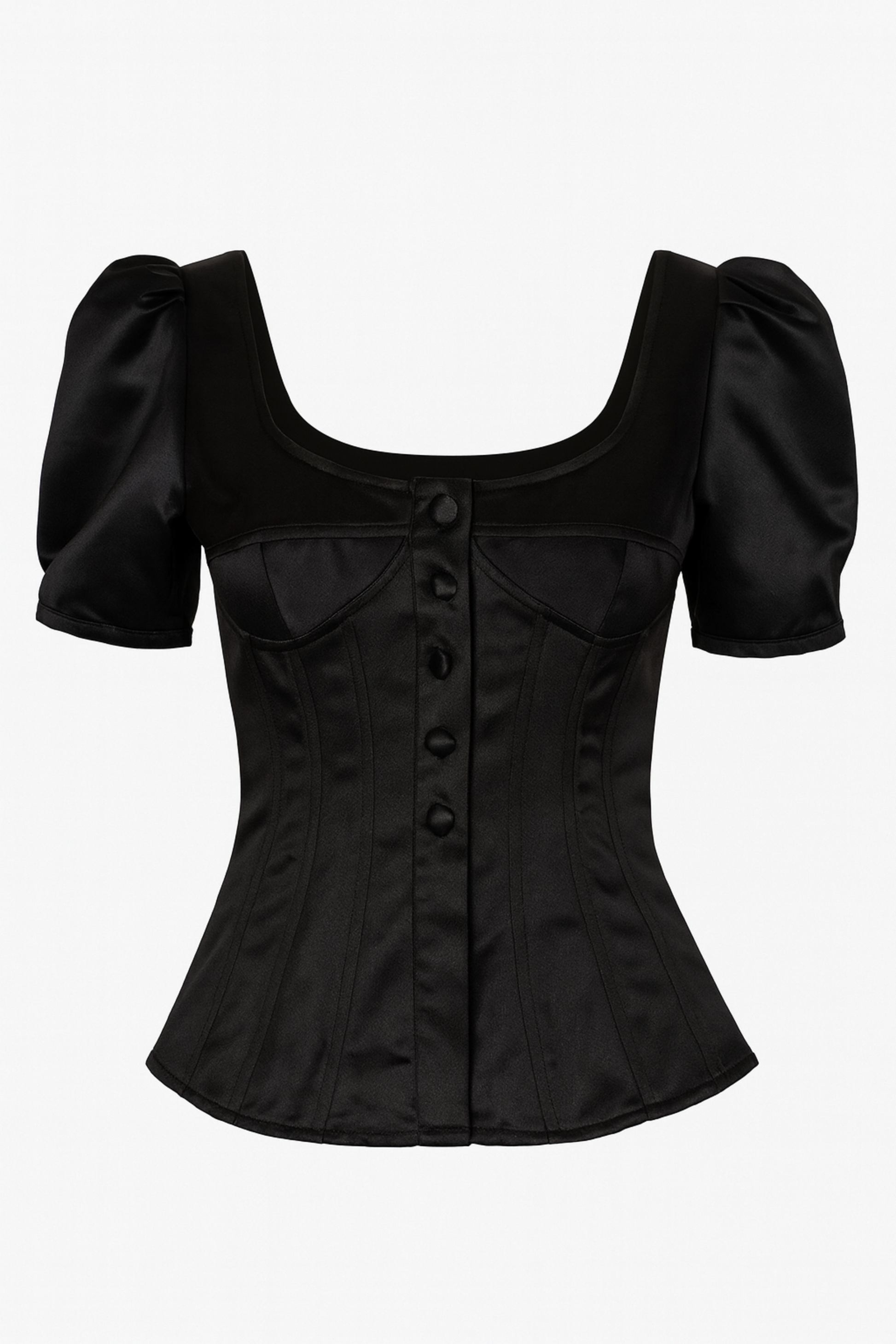 Black blouse with puff sleeves on a white background
