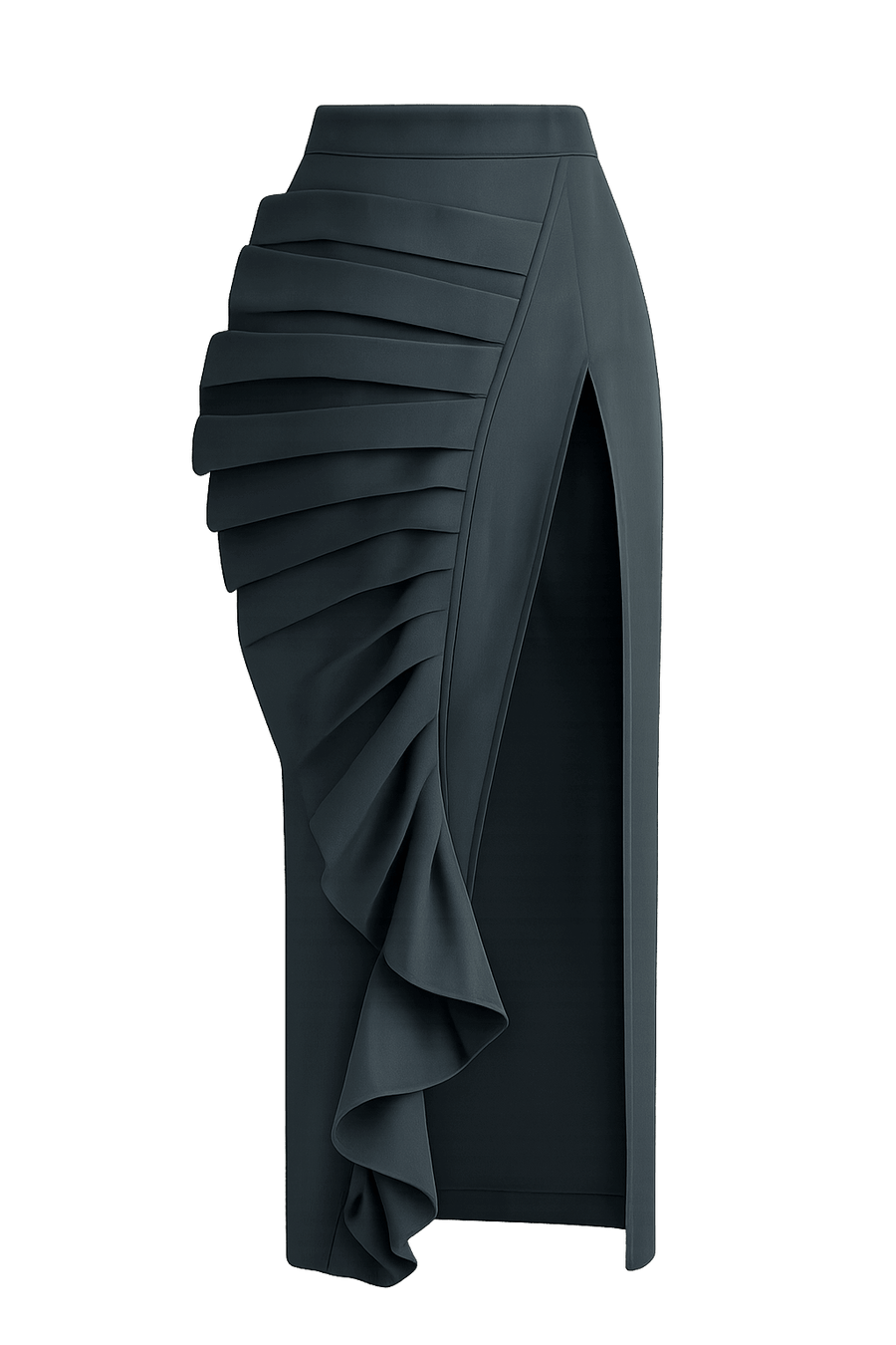 Denim Fan Maxi Skirt