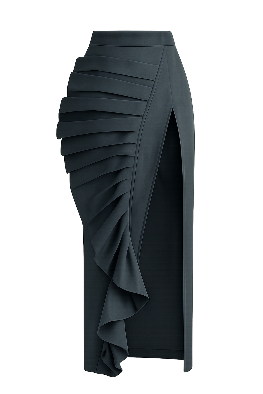 Denim Fan Maxi Skirt