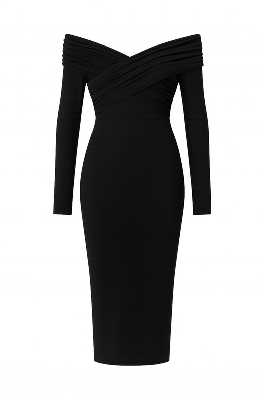 Wrap Shoulder Midi Dress