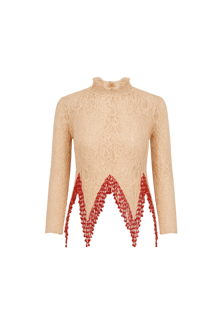 Nude Lace Top with Fringe Beads