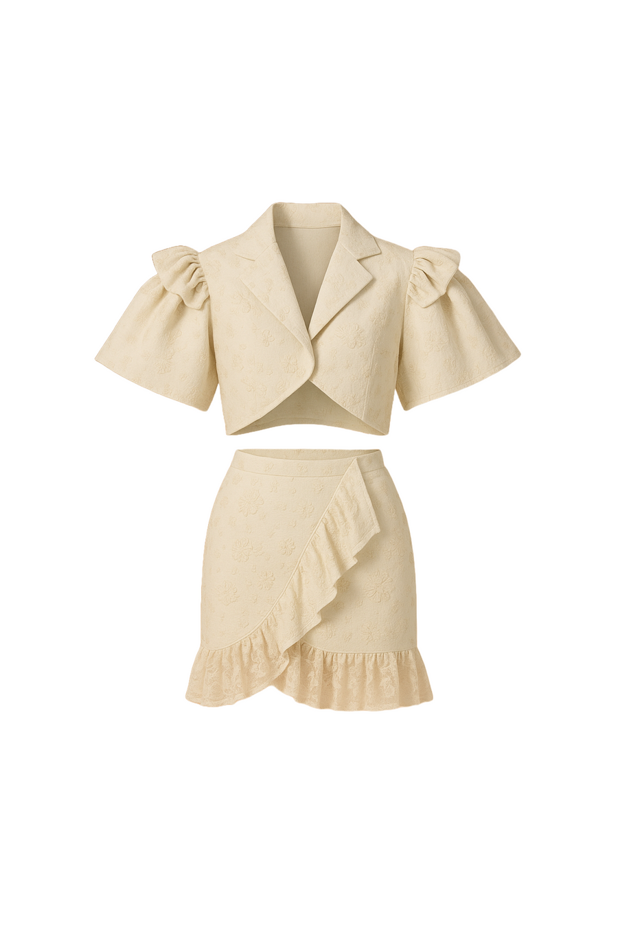 Ivory Embellished Cropped Jacket and Mini Skirt
