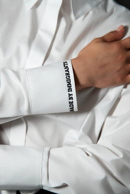 "Made by Immigrants" Embroidered Button Down Shirt