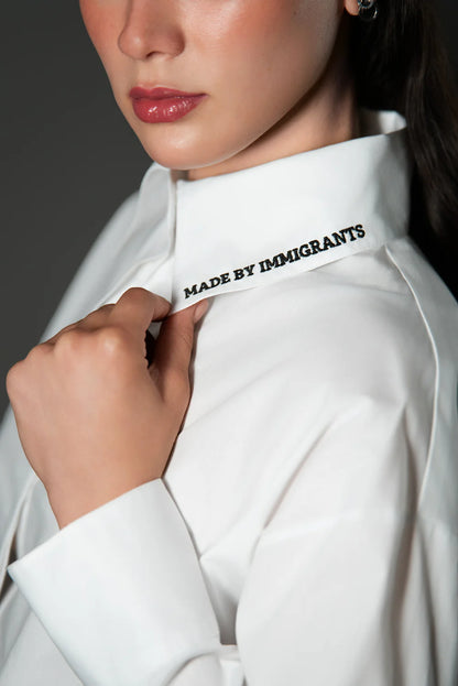 "Made by Immigrants" Embroidered Button Down Shirt