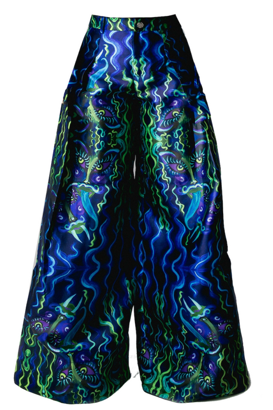 Blue Flame Pleated Wide Leg Pant