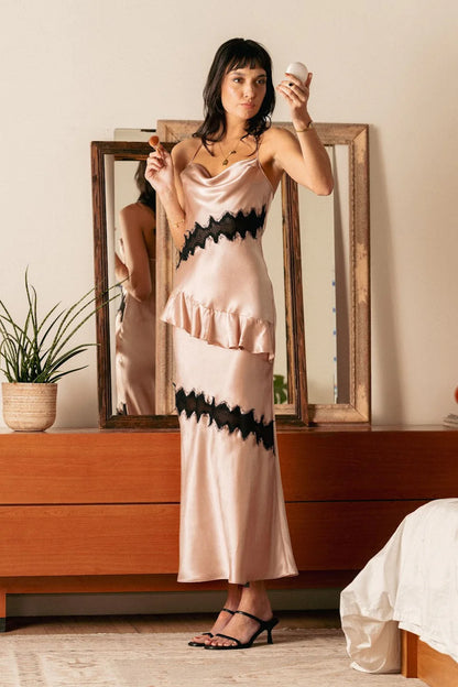 Vicky Silk Satin Lace Dress