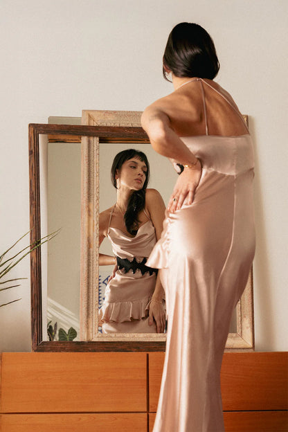 Vicky Silk Satin Lace Dress