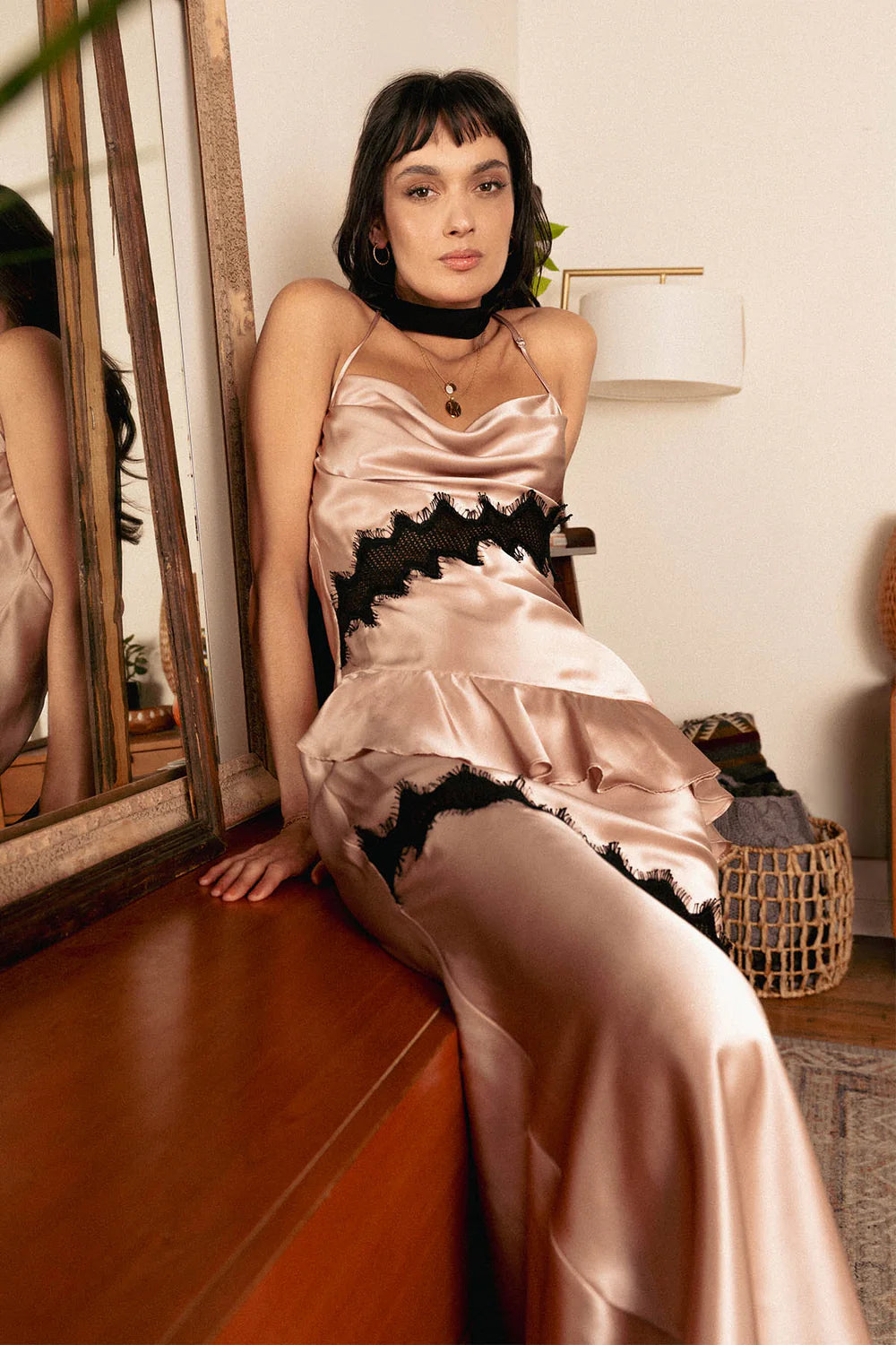 Vicky Silk Satin Lace Dress