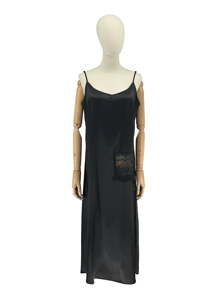 Cami Satin Dress With A Laced Pansy