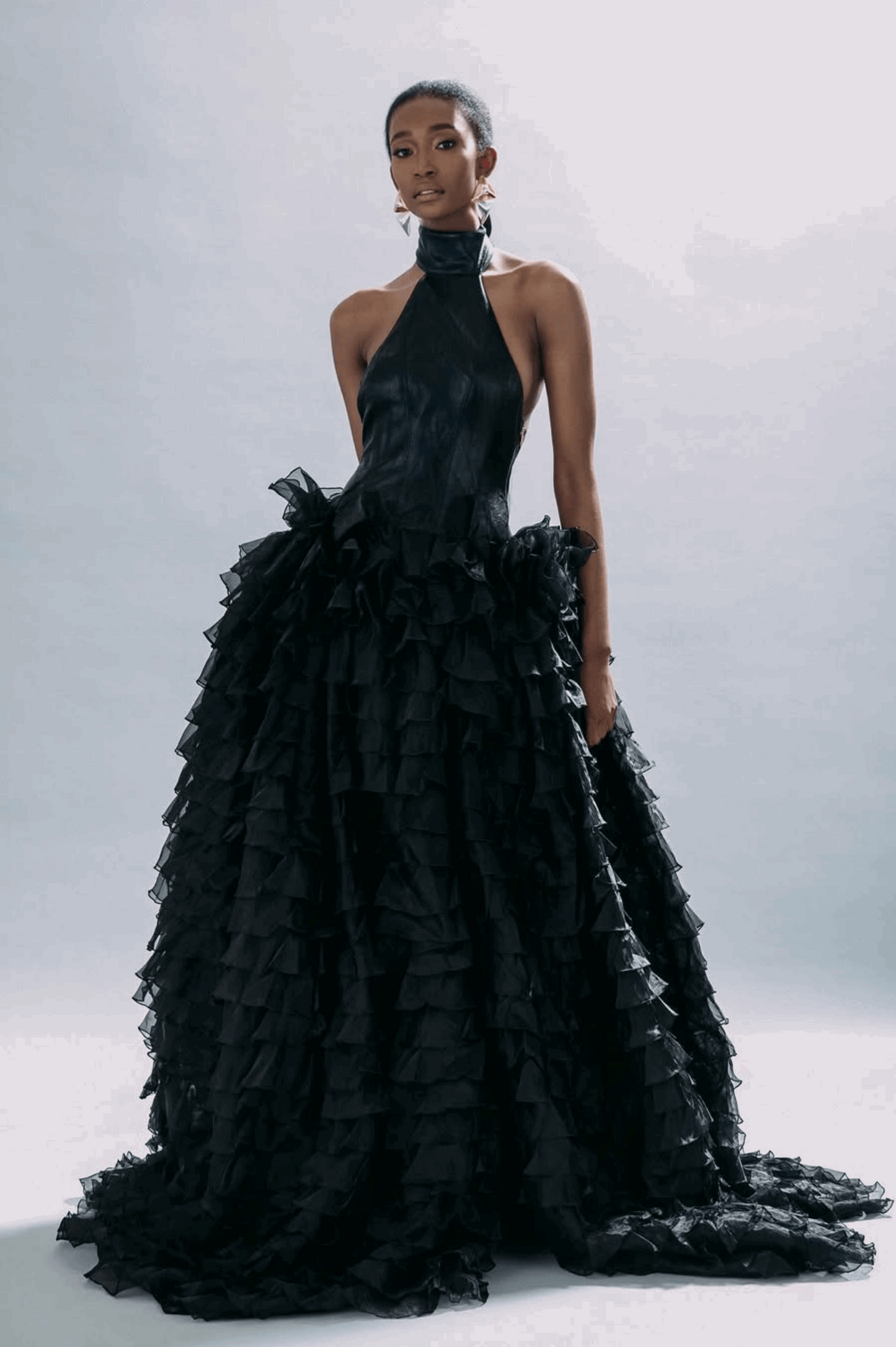 High Neck Ruffle Gown