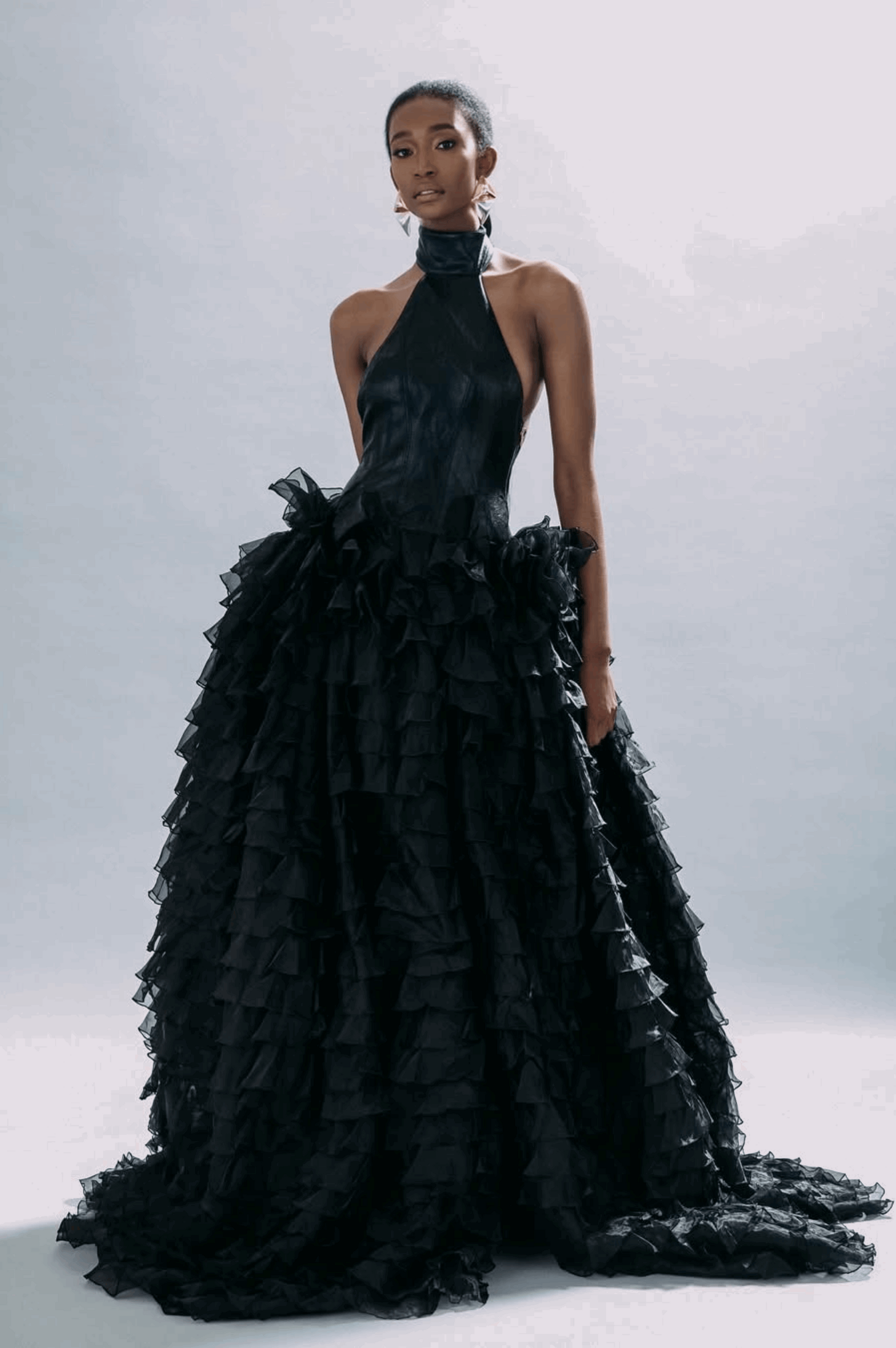 High Neck Ruffle Gown