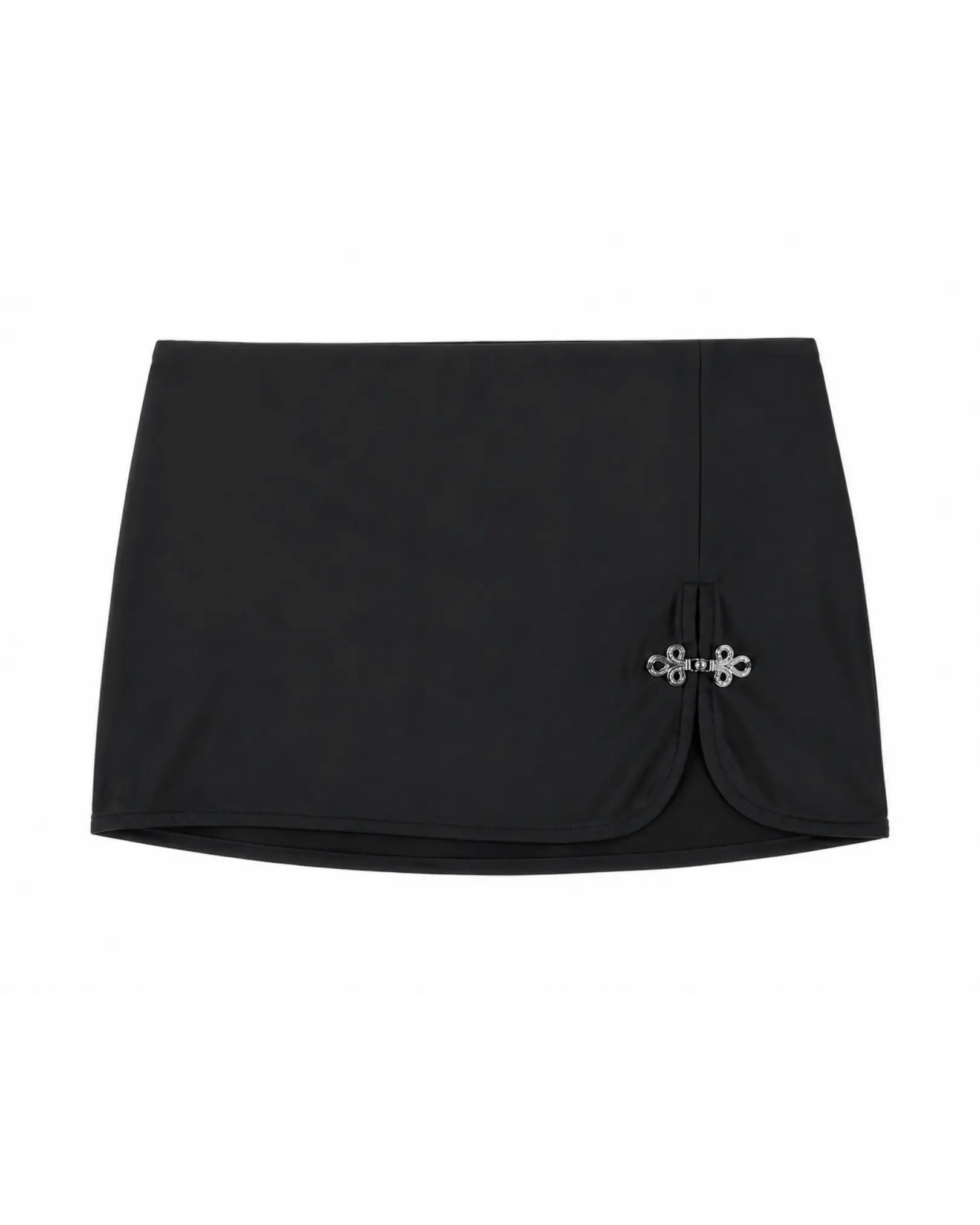Black skirt with a decorative silver hardware on a white background