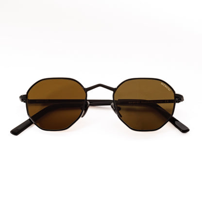 Hexagon Sunglasses in Black- Dark Olive Lenses