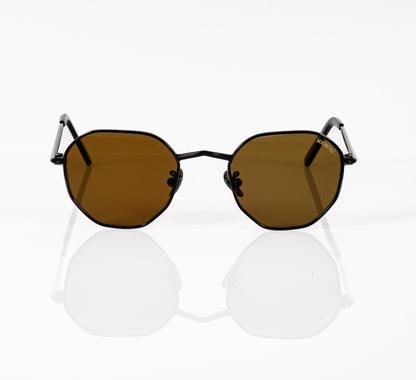 Hexagon Sunglasses in Gold - Warm Brown Lenses
