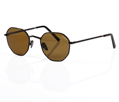 Hexagon Sunglasses in Black- Dark Olive Lenses
