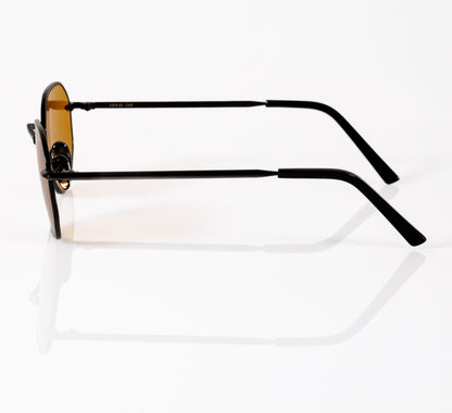 Hexagon Sunglasses in Black- Dark Olive Lenses