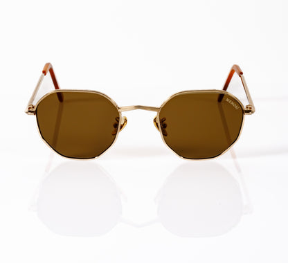 Hexagon Sunglasses in Silver - Green Lenses