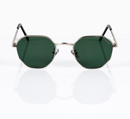 Hexagon Sunglasses in Black- Dark Olive Lenses