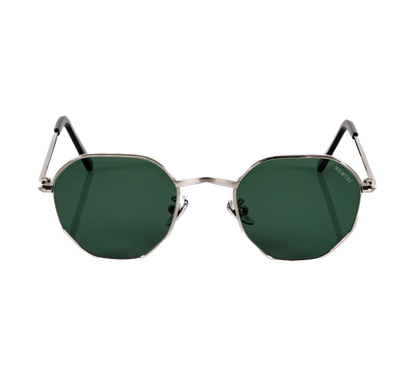 Hexagon Sunglasses in Silver - Green Lenses